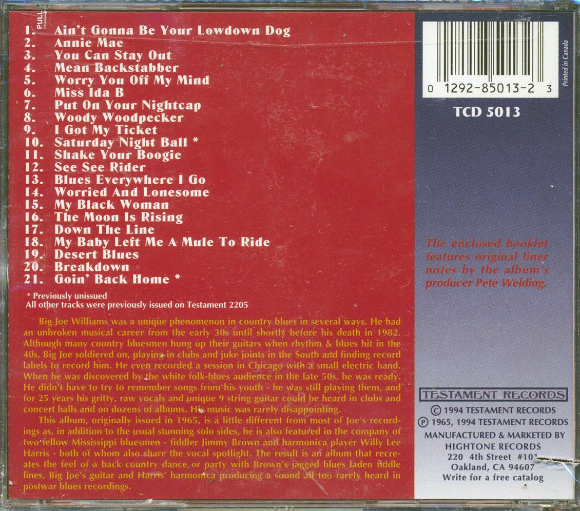 Big Joe Williams - Back To The Country (21 tracks) (marked/ltd stock)