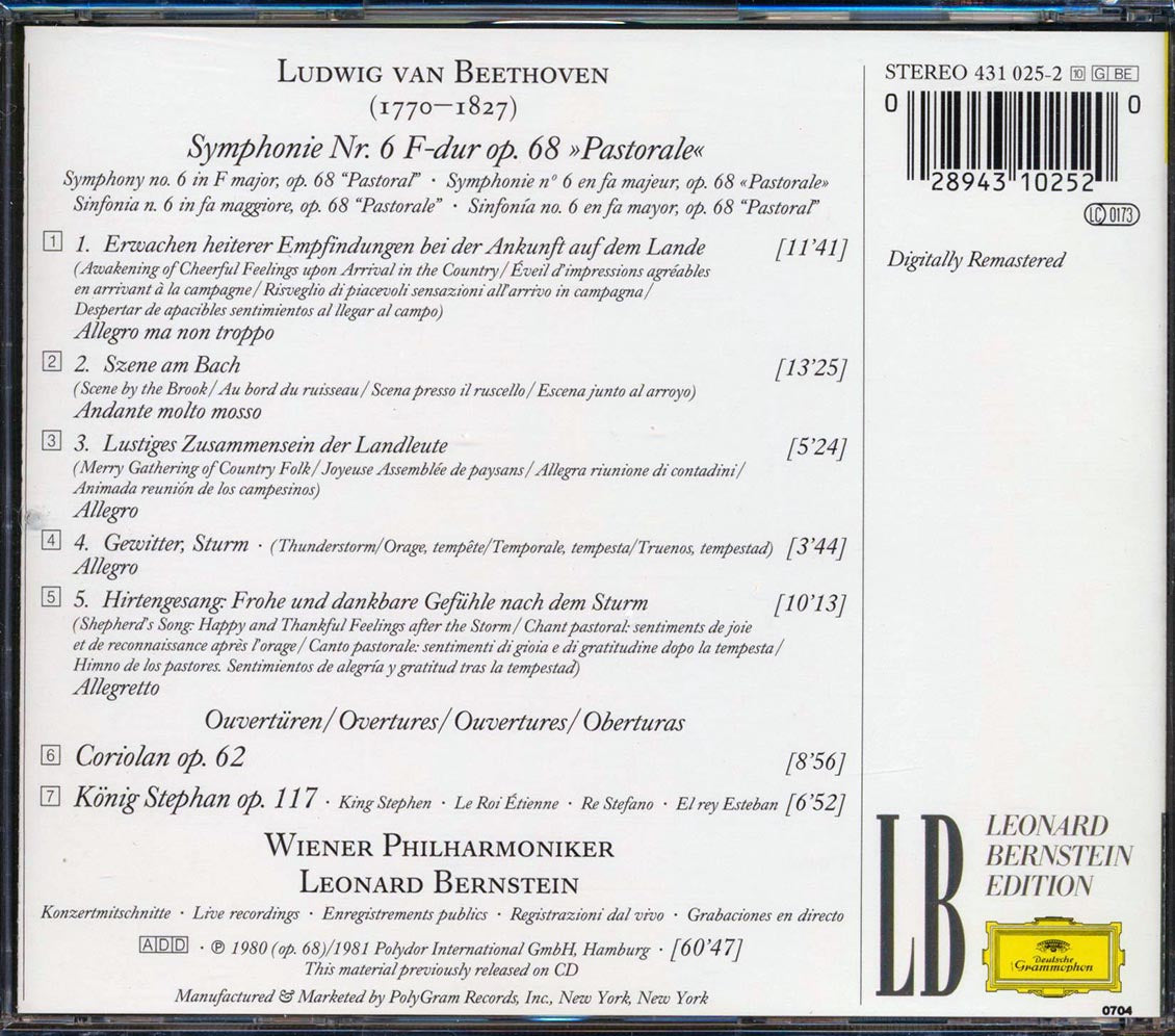 Leonard Bernstein - Beethoven: Symphony No. 6 Pastorale; Overtures Coriolan & Konig Stephan