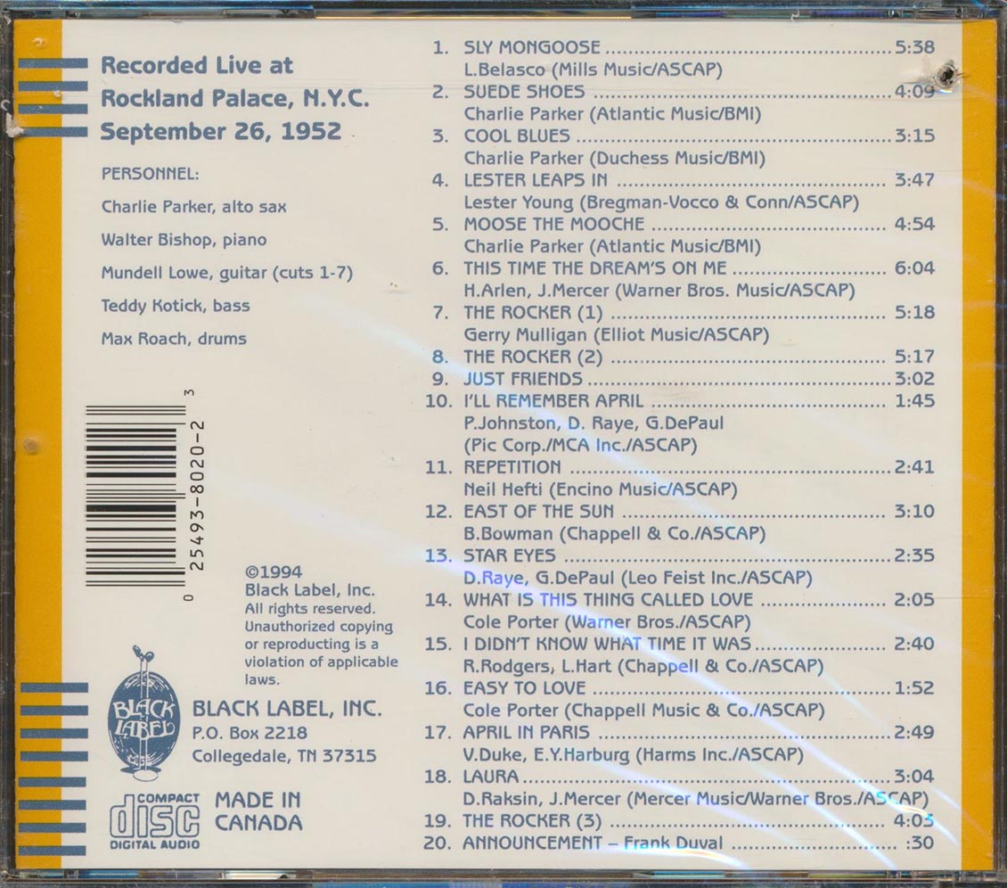 Charlie Parker - Bop City Volume 1 (20 tracks) (marked/ltd stock)