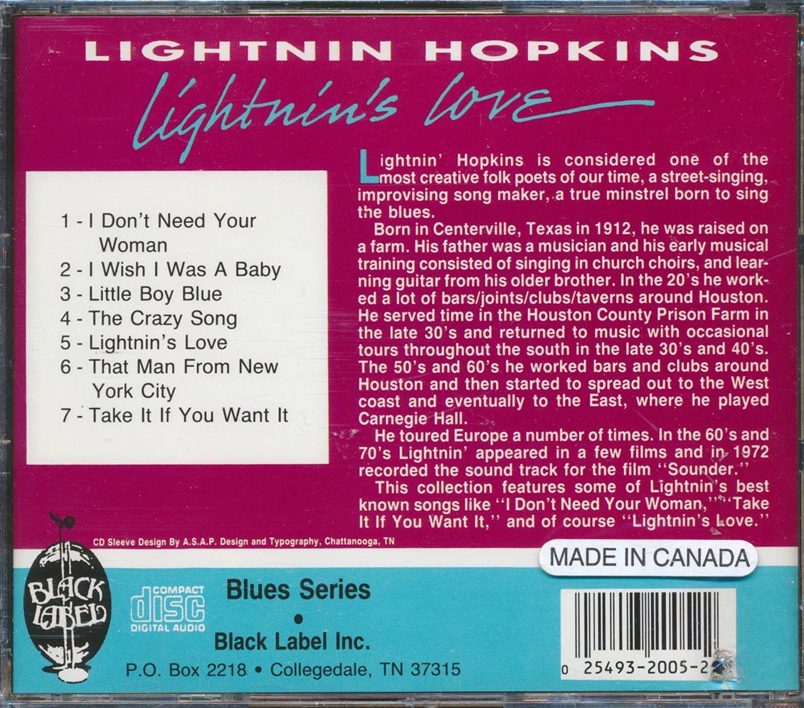 Lightnin' Hopkins - Lightnin's Love (marked/ltd stock)