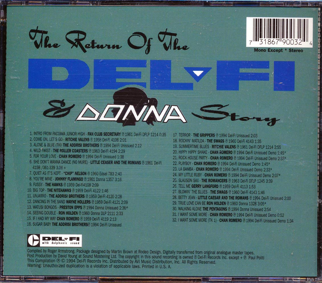 Ritchie Valens, The Hawks, The Pentagons, Chip Nelson, Chan Romero, Etc. - Return Of The Del-Fi & Donna Story (32 tracks)