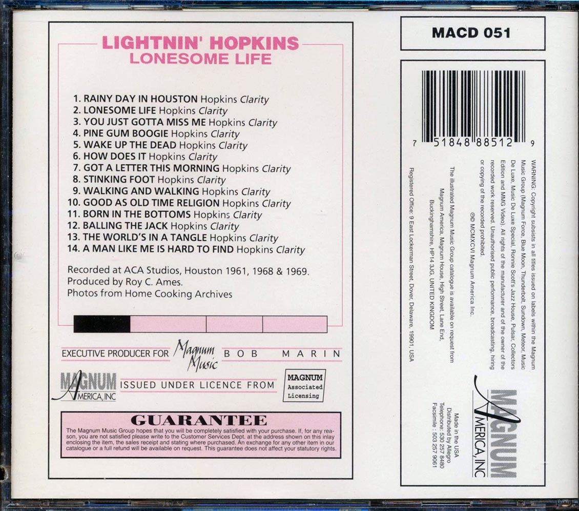 Lightnin' Hopkins - Lonesome Life (marked/ltd stock)