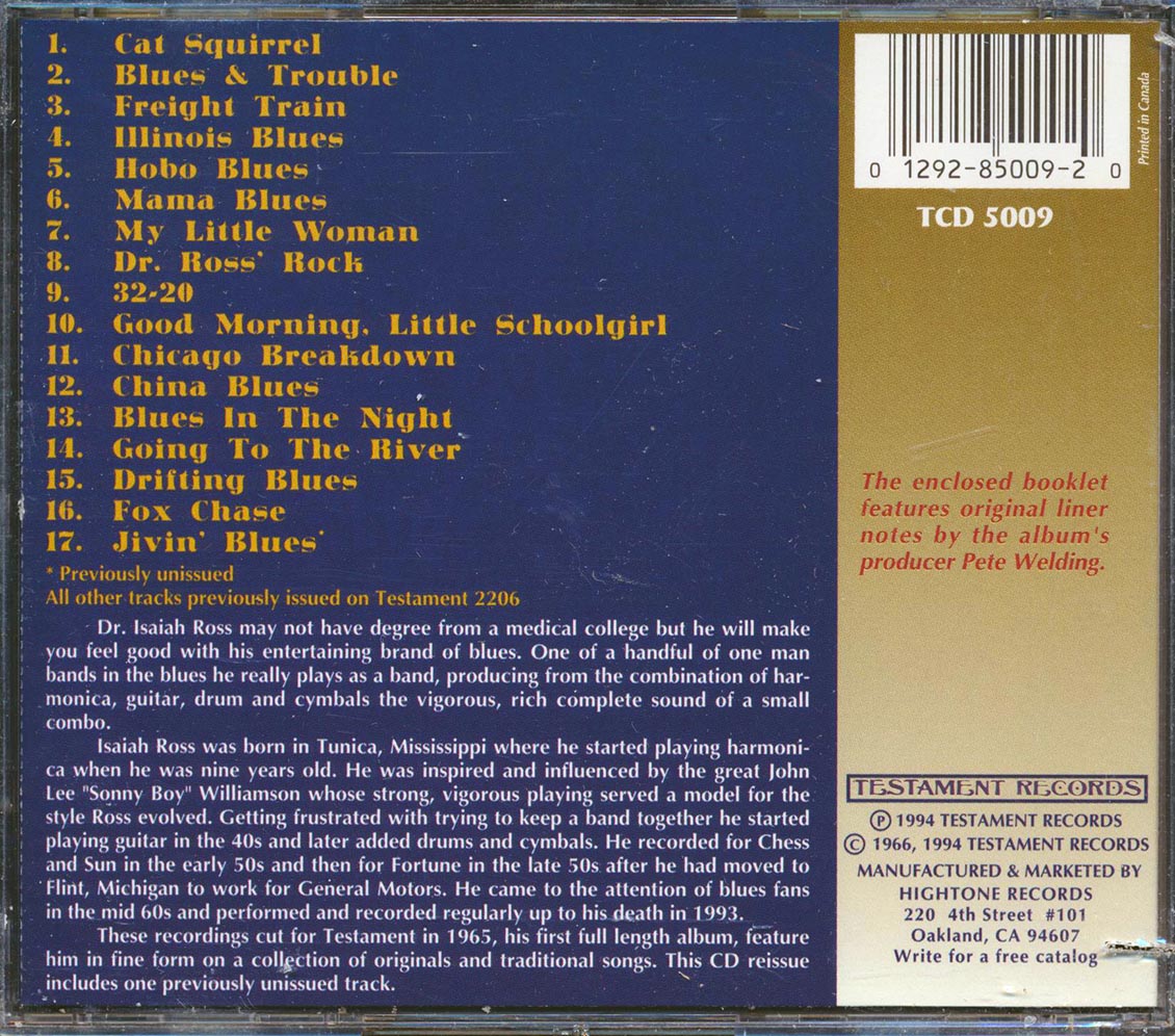 Dr. Isaiah Ross - Call The Doctor: Breakdowns And Blues By Mississippi One-Man Band Dr. Isaiah Ross (marked/ltd stock)