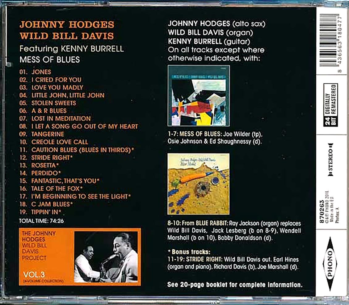 Johnny Hodges, Wild Bill Davis, Kenny Burrell - Mess Of Blues (incl. large booklet) (remastered)