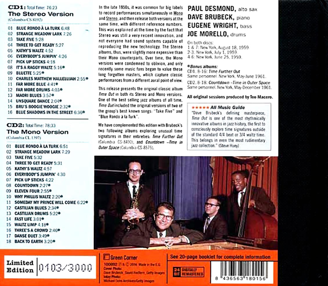 Dave Brubeck Quartet - Time Out: The Stereo & Mono Versions (numbered ltd.ed.) (2xCD) (incl. large booklet) (remastered)