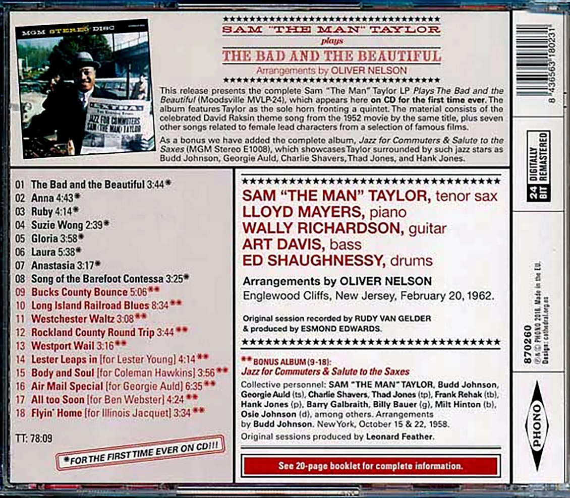 Sam 'The Man' Taylor - Sam 'The Man' Taylor Plays The Bad And The Beautiful (incl. large booklet) (remastered)