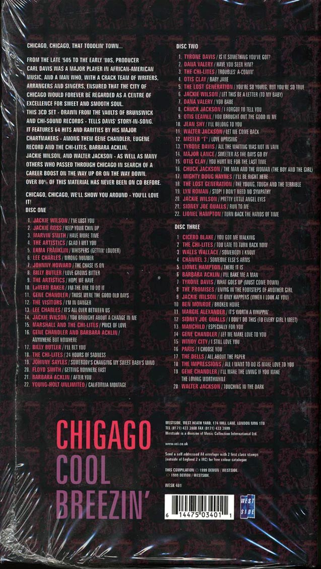 Tyrone Davis, The Artistics, Jackie Wilson, Chuck Jackson, Otis Clay, Etc. - Chicago Cool Breezin: A Windy City Rhythm 'N Soul Compendium 1966-1983 (tall casebound set) (64 tracks) (3xCD) (box set)