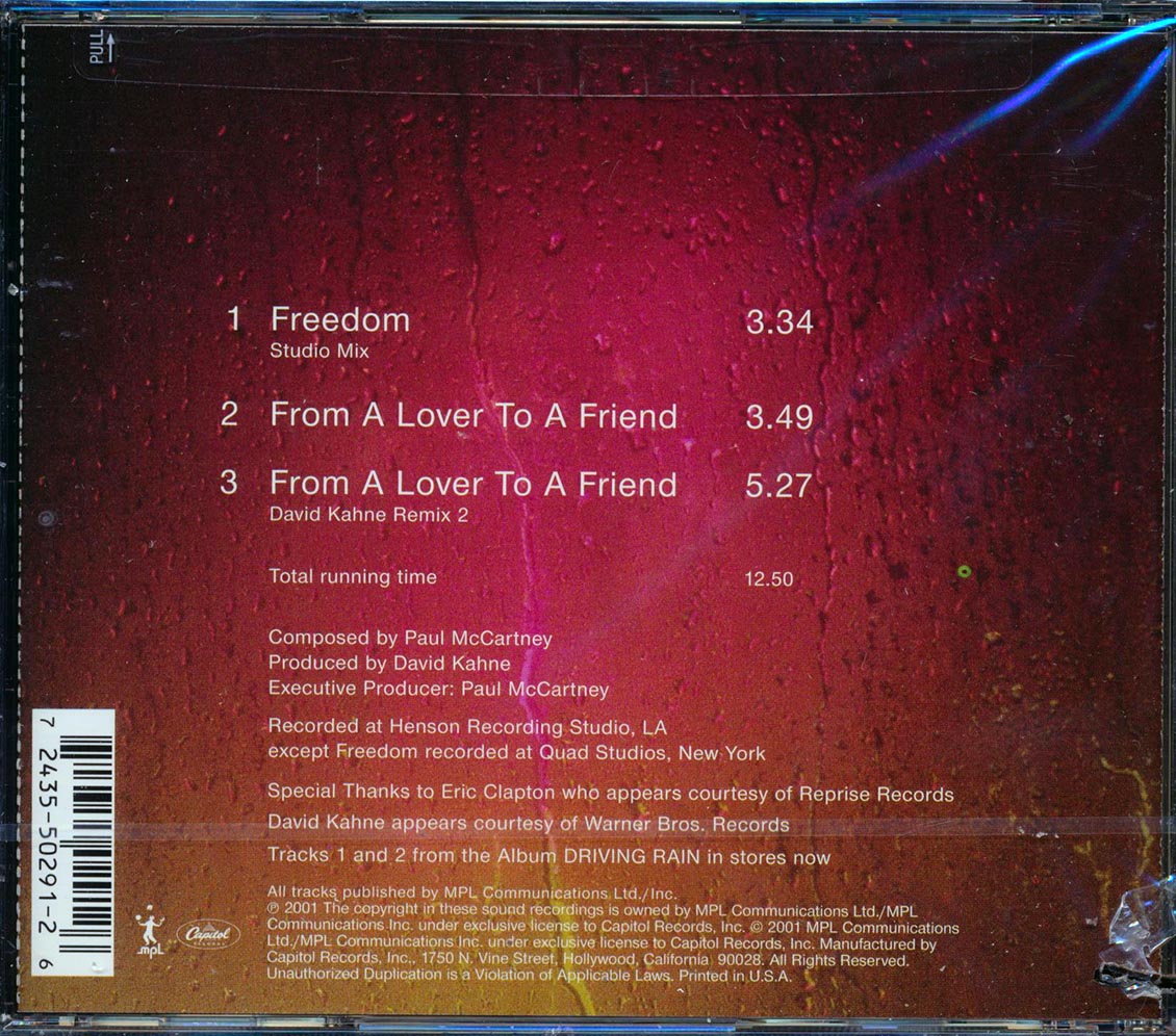 Paul McCartney - Freedom + From A Lover To A Friend (3 Track EP) (marked/ltd stock)
