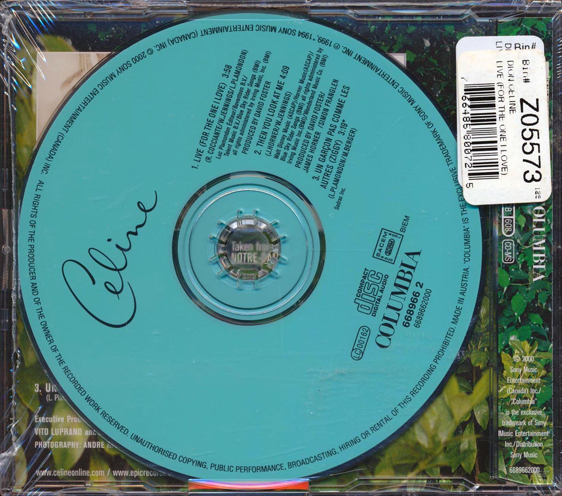 Celine Dion - Live (For The One I Love) (3 Track EP)
