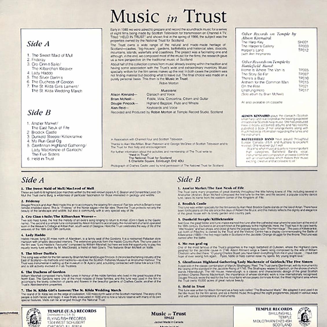 Battlefield Band, Alison Kinnaird - Music In Trust (orig. press)