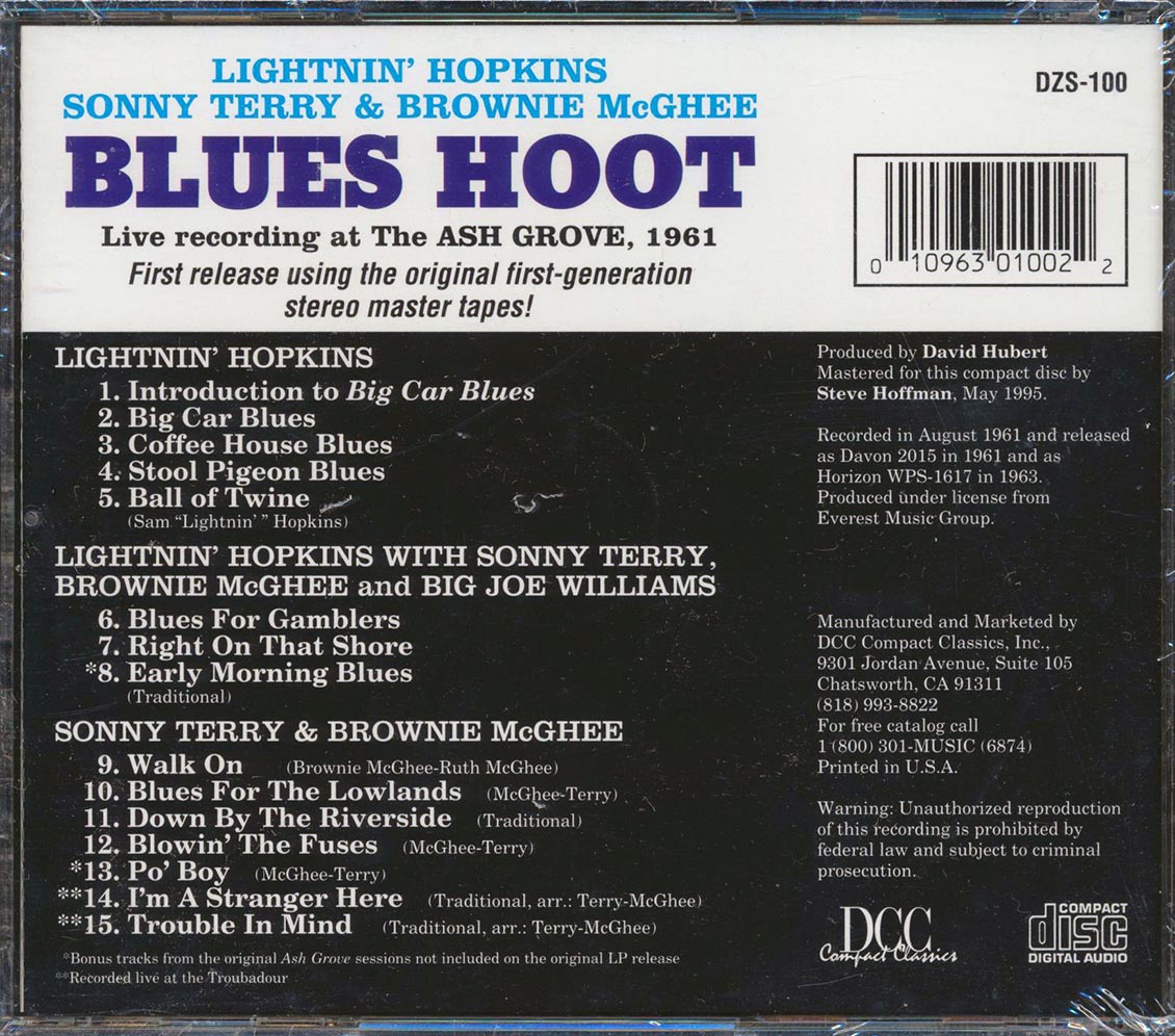 Lightnin' Hopkins, Brownie McGhee, Sonny Terry - Blues Hoot: Live Recording At The Ash Grove