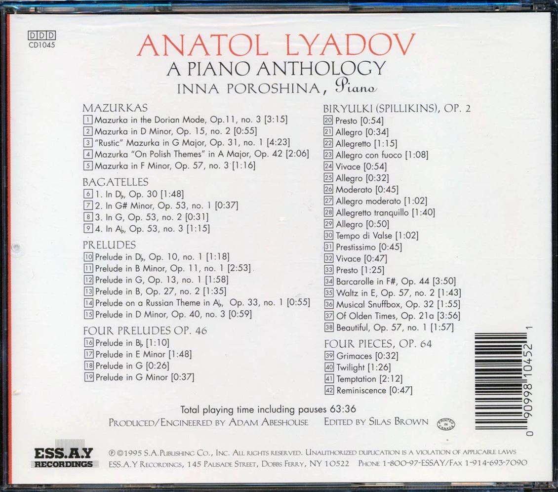 Anatol Lyadov - A Piano Anthology Inna Poroshina Piano