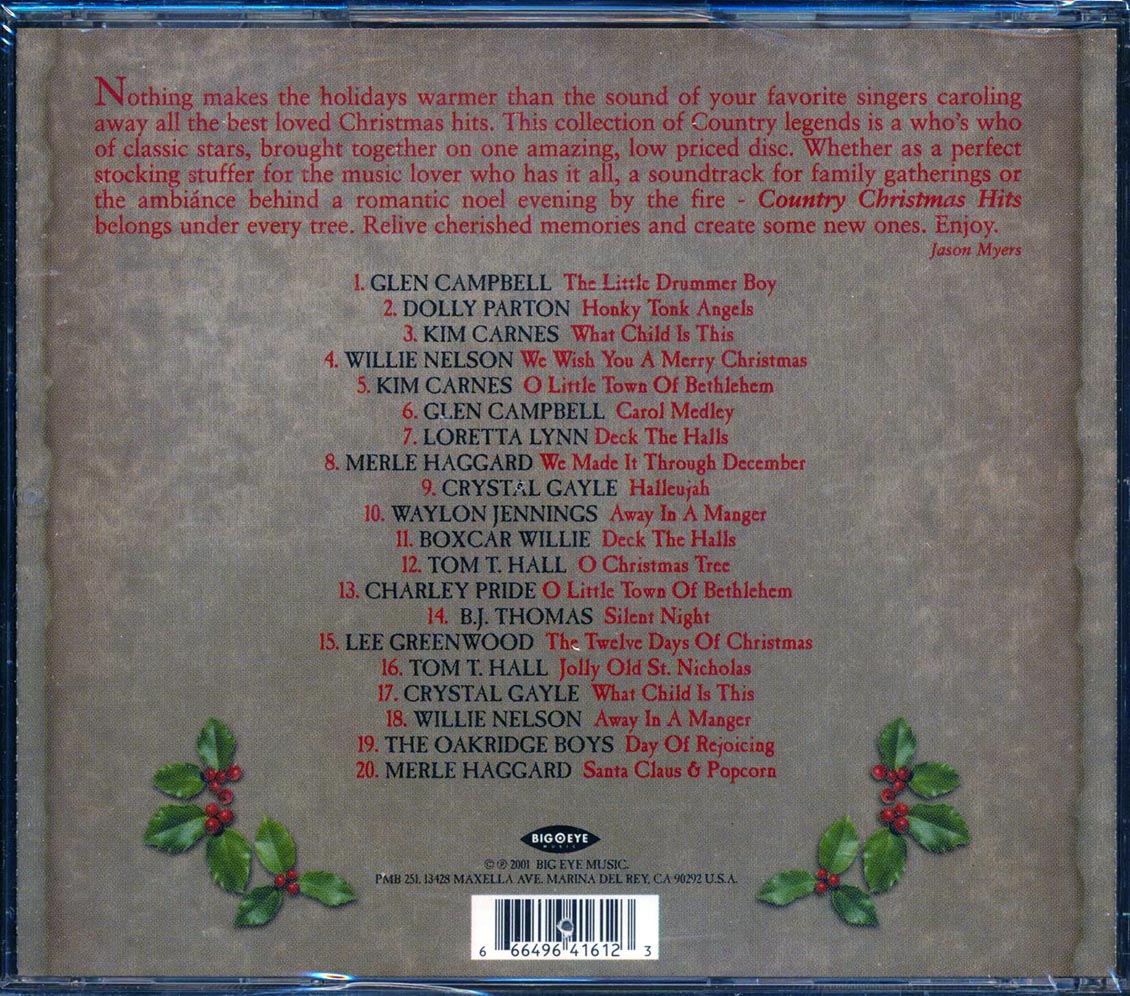 Glen Campbell, Dolly Parton, Kim Carnes, Willie Nelson, Etc. - Country Christmas Hits (20 tracks) (marked/ltd stock)