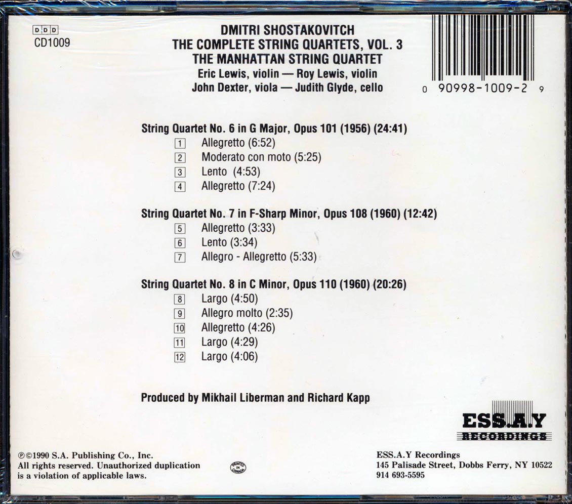 Dmitri Shostakovitch, Manhattan String Quartet - The Complete String Quartets Volume 3