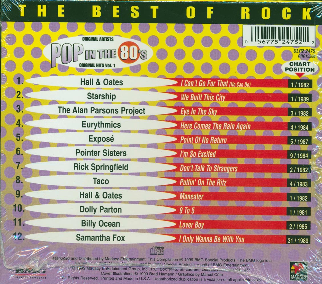 Hall & Oates, Starship, Alan Parsons Project, Eurythmics, Etc. - The Best Of Rock: Pop In The 80's Volume 1