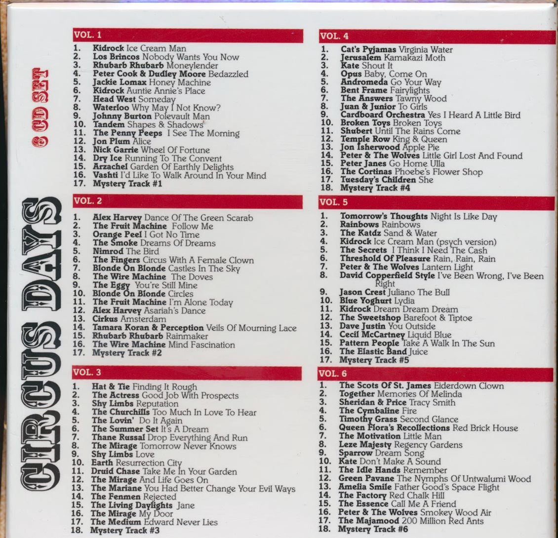 Nimrod, The Eggy, The Essence, Waterloo, Rainbows, The Cymbaline, Etc. - Circus Days: Pop Psych Obscurities 1966-1972 (ltd. ed.) (6xCD) (box set) (incl. large booklet)
