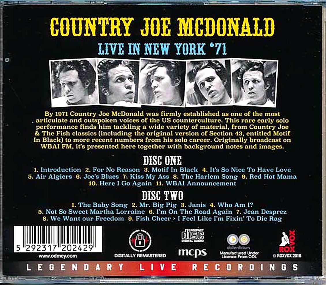 Country Joe McDonald - Live In New York '71 (2xCD) (remastered)