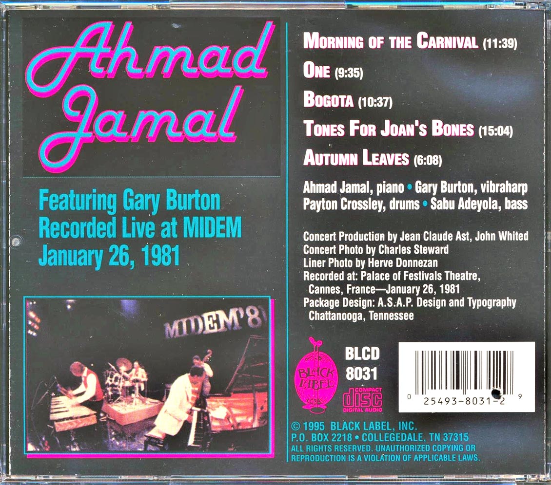 Ahmad Jamal - Recorded Live At Midem January 26, 1981 (Featuring Gary Burton) (marked/ltd stock)