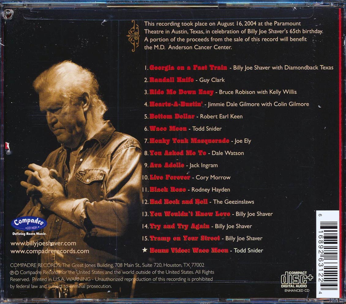 Billy Joe Shaver, Guy Clark, Kelly Wilis, Joe Ely, Etc. - A Tribute To Billy Joe Shaver: Live
