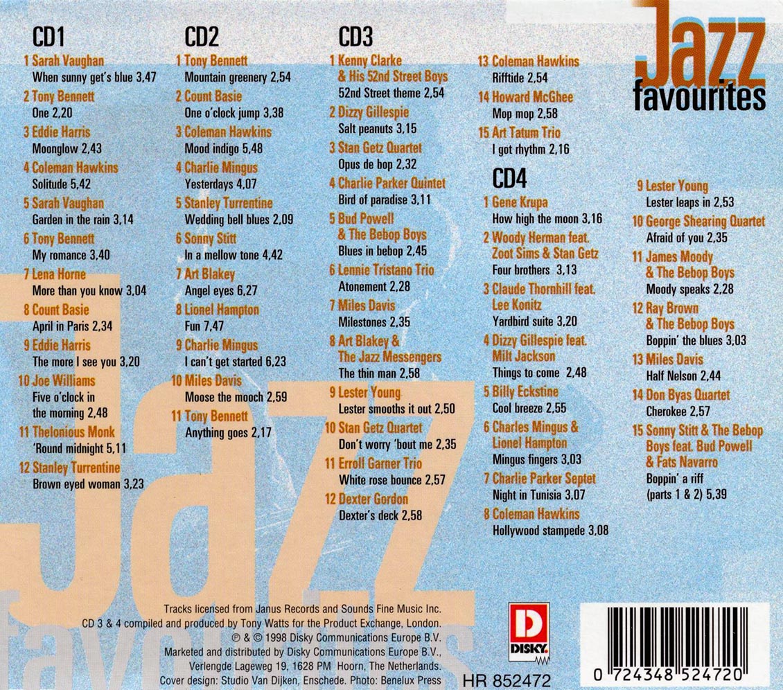 Sarah Vaughan, Tony Bennett, Count Basie, Dizzy Gillespie, Miles Davis, Etc. - Jazz Favourites (53 tracks) (4xCD)