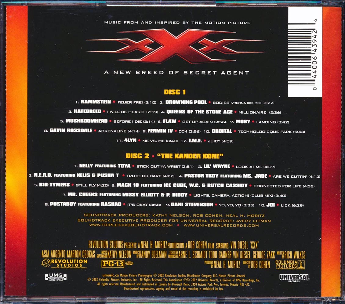 Rammstein, Queens Of The Stone Age, Lil' Wayne, Nelly, Mack 10, Ice Cube, Etc. - XXX: Music From And Inspired By The Motion Picture (22 tracks) (2xCD)