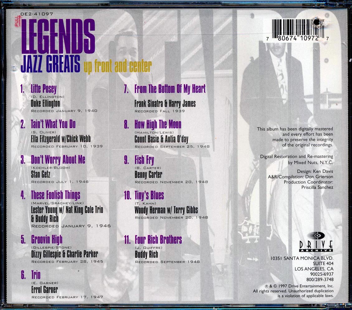 Frank Sinatra, Duke Ellington, Buddy Rich, Count Basie, Etc. - Legends Jazz Greats Up Front And Center (marked/ltd stock)