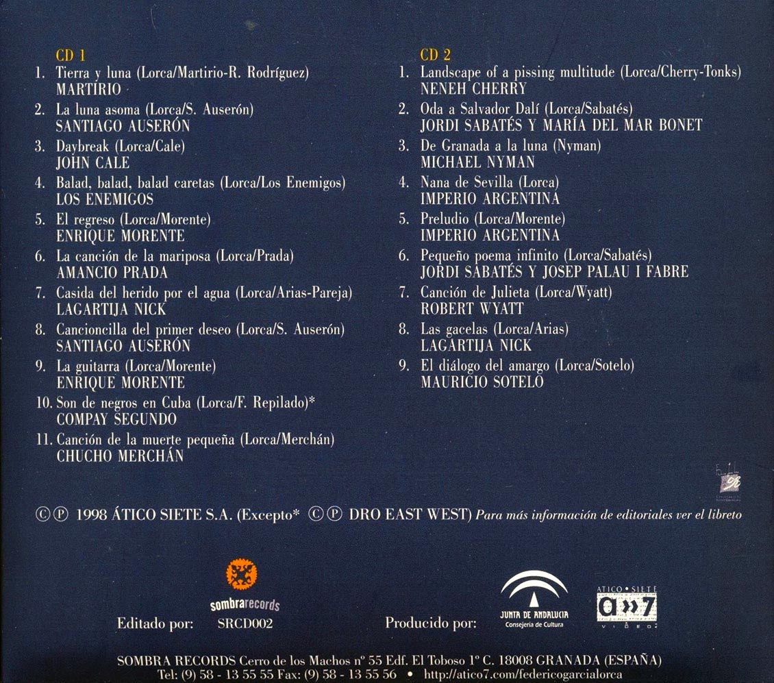 John Cale, Santiago Auseron, Enrique Morente, Amancio Prada, Etc. - Federico Garcia Lorca: De Granada A La Luna (20 tracks) (2xCD) (incl. large booklet) (deluxe 3-fold digipak)