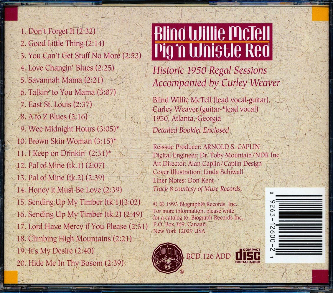 Blind Willie McTell - Pig 'n Whistle Red (20 tracks) (incl. large booklet)