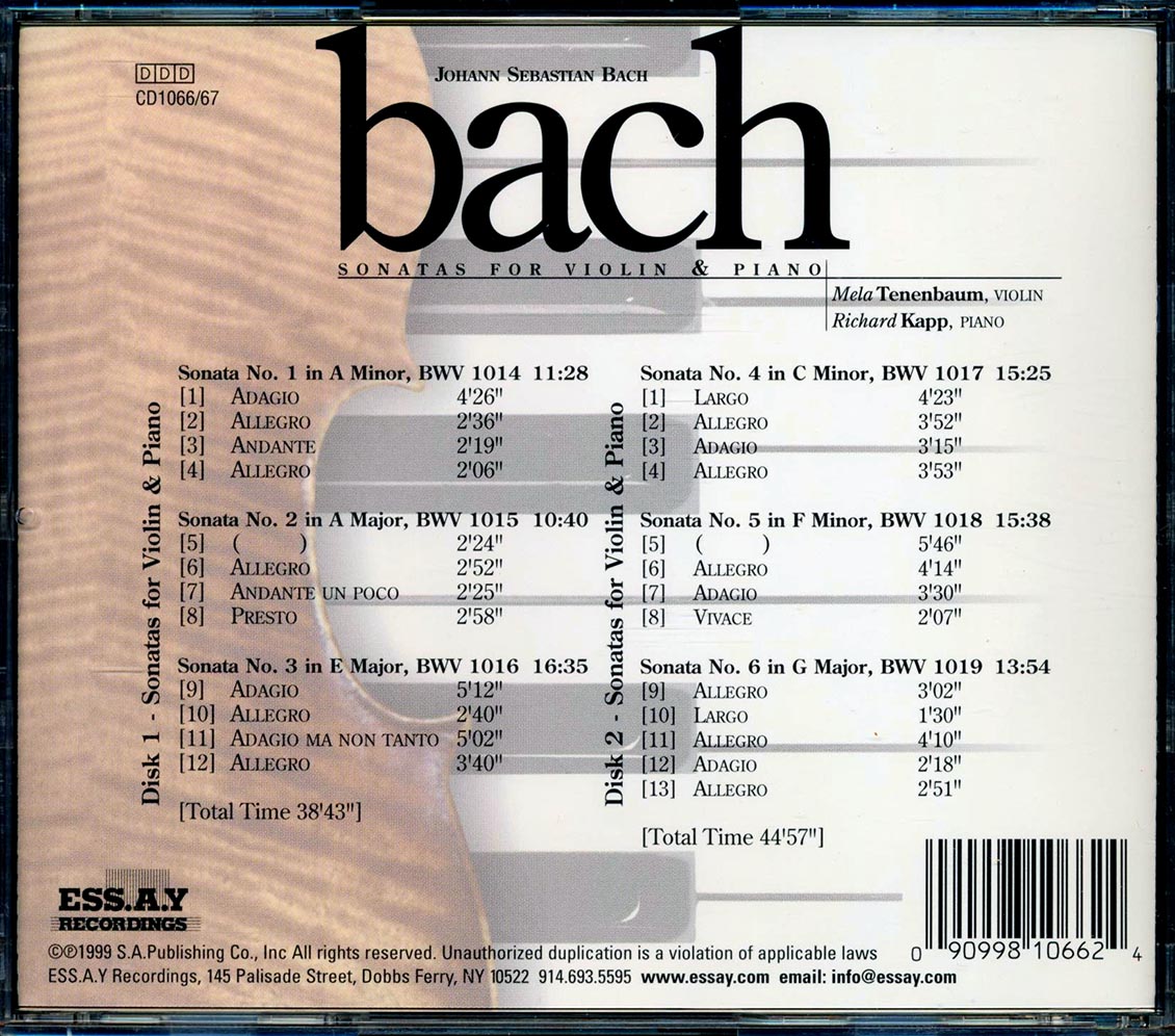 Johann Sebastian Bach, Mela Tenenbaum, Richard Kapp - Sonatas For Violin & Piano (25 tracks) (2xCD)
