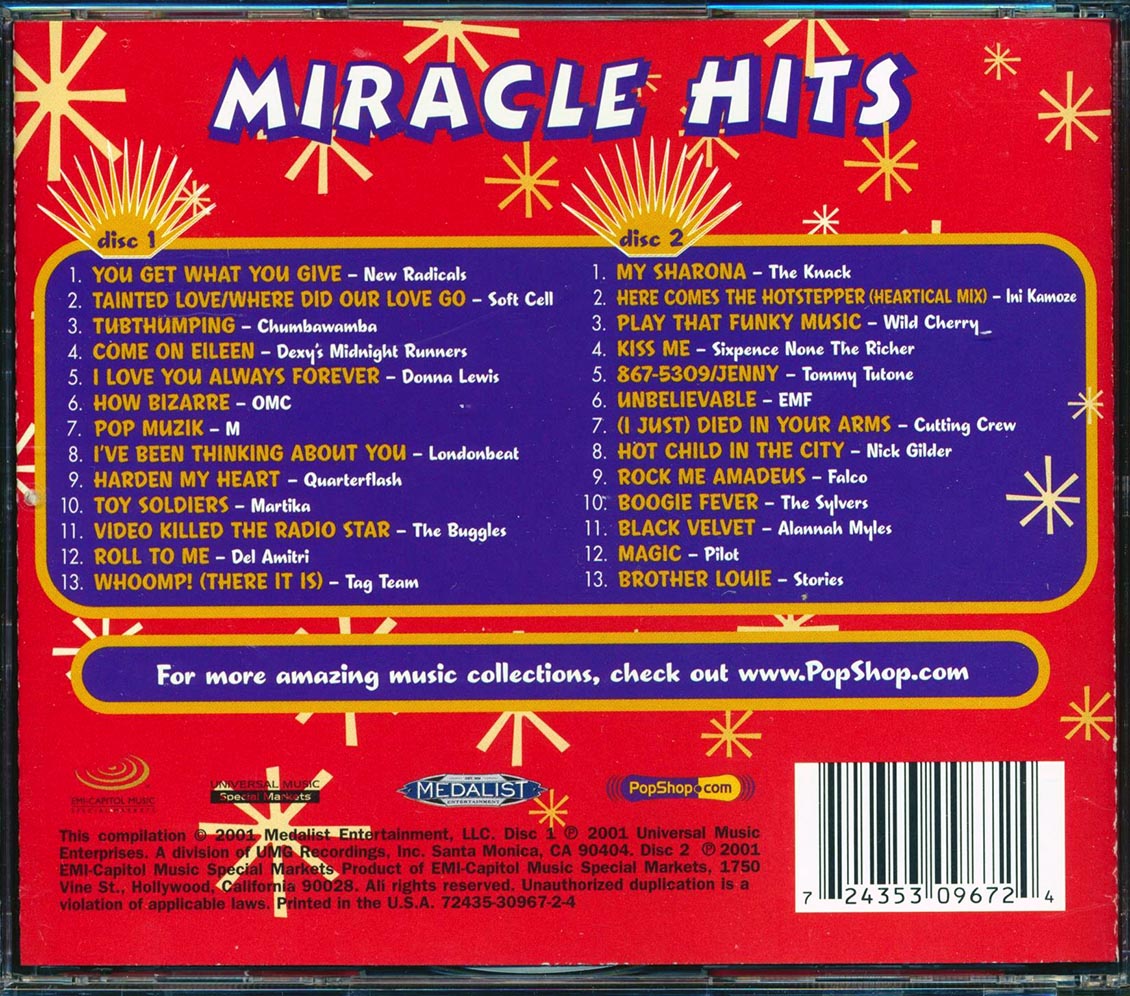 Wild Cherry, Soft Cell, Chumbawamba, Quarterflash, Etc. - Miracle Hits: 100% One Hit Wonders? 26 Number One Hits! (26 tracks) (2xCD)