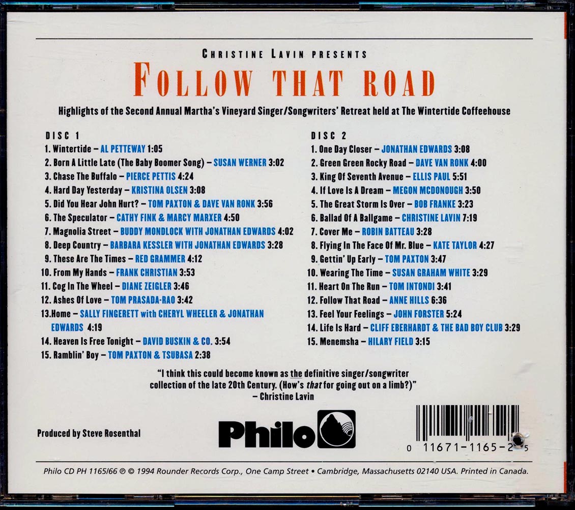 Dave Van Ronk, Anne Hills, Jonathan Edwards, Cliff Eberhardt, Susan Werner, Etc. - Follow That Road: 2nd Annual Vineyard Retreat (30 tracks) (2xCD) (marked/ltd stock)