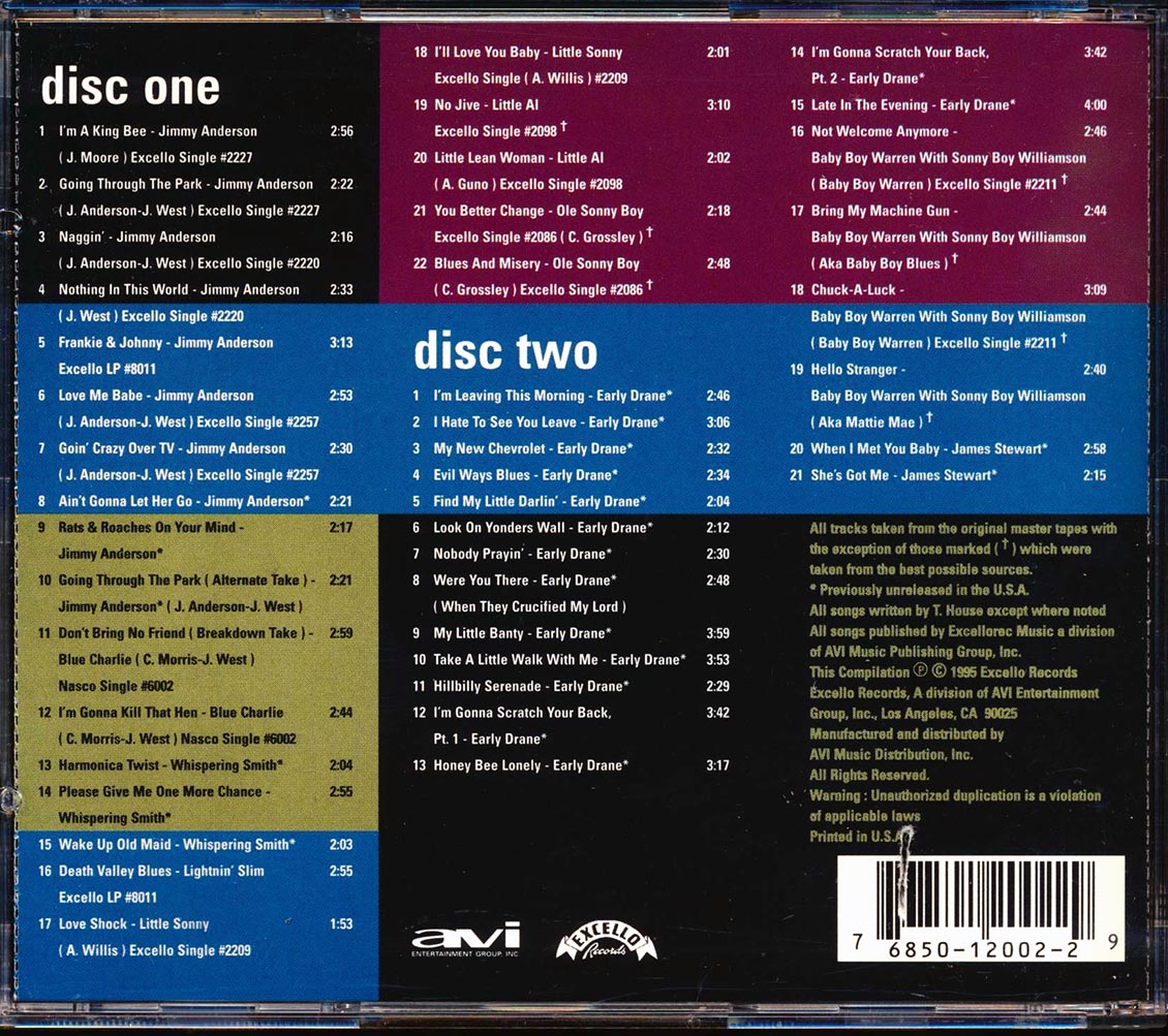 Jimmy Anderson, Lightnin' Slim, Early Drane, Sonny Boy Williamson, Etc. - Blues Hangover: Excello Blues Rarities (43 tracks) (2xCD) (marked/ltd stock)