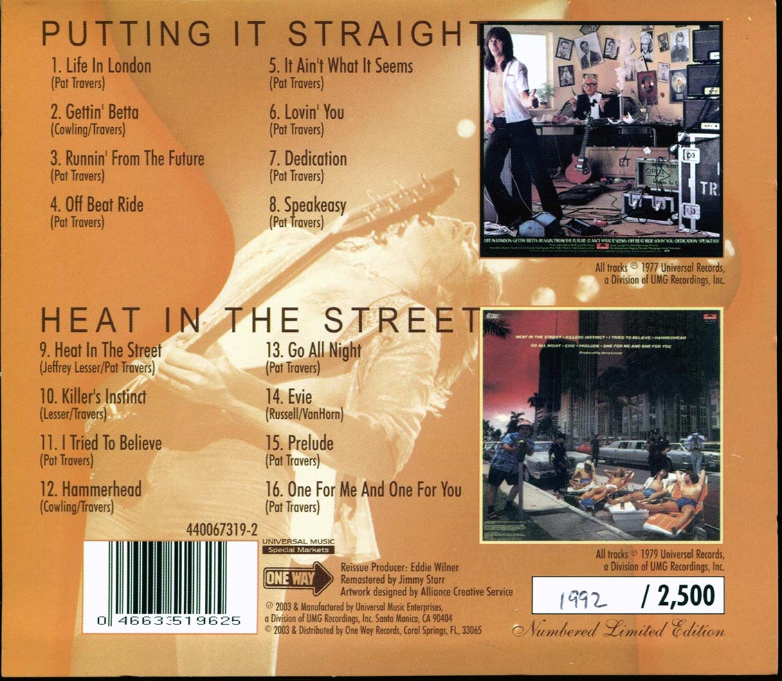 Pat Travers - Putting It Straight + Heat In The Street: Limited Edition Signature Series (Autographed) (2 albums on 1 CD) (hand-numbered ltd. ed.) (remastered)
