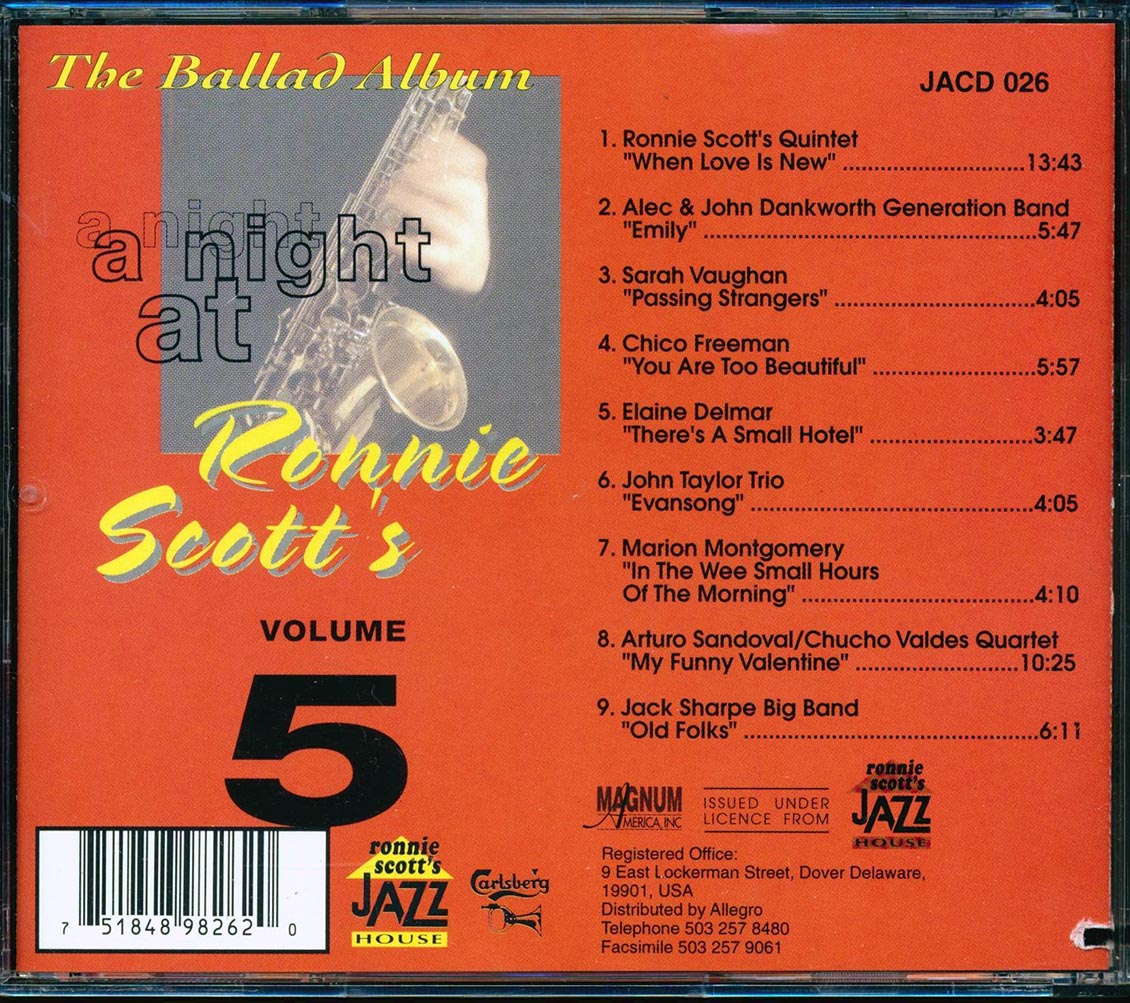 Sarah Vaughan, John Taylor, Ronnie Scott, Arturo Sandoval, Etc. - A Night At Ronnie Scott's Volume 5: The Ballad Album (marked/ltd stock)