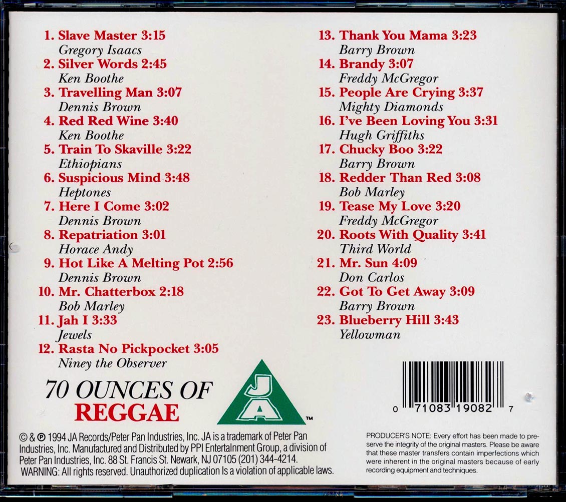 Bob Marley, Gregory Isaacs, Ken Boothe, Dennis Brown, The Jewels, Don Carlos, Etc. - 70 Ounces Of Reggae (23 tracks)
