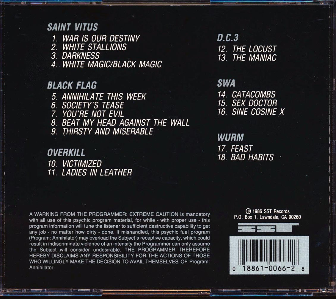 Saint Vitus, Black Flag, Overkill, DC3, SWA, Wurm - Program: Annihilator, A Soundtrack For Destruction