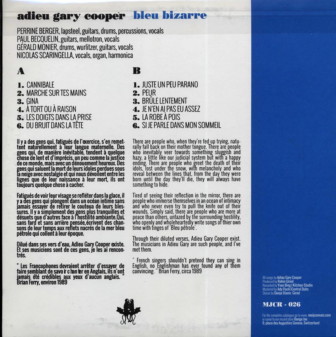 Adieu Gary Cooper - Bleu Bizarre