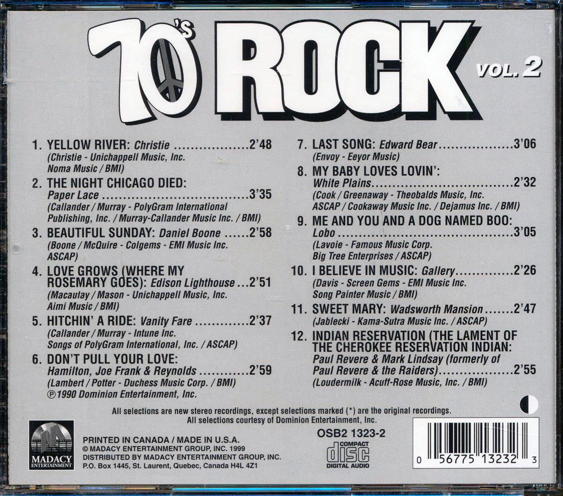 Paper Lace, Christie, Vanity Fare, White Plains, Etc. - 70's Rock Volume 2