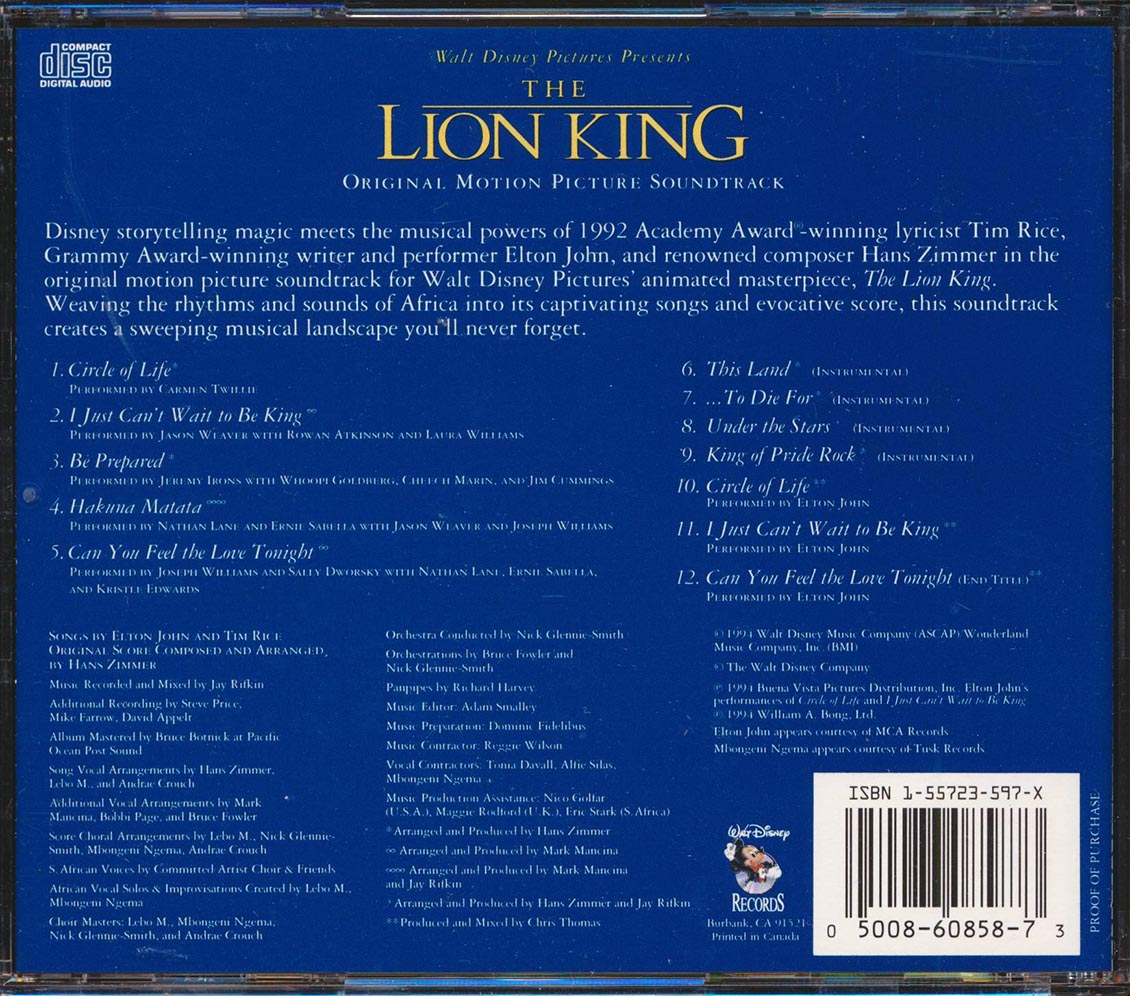 Elton John, Tim Rice, Hans Zimmer - The Lion King: Original Motion Picture Soundtrack
