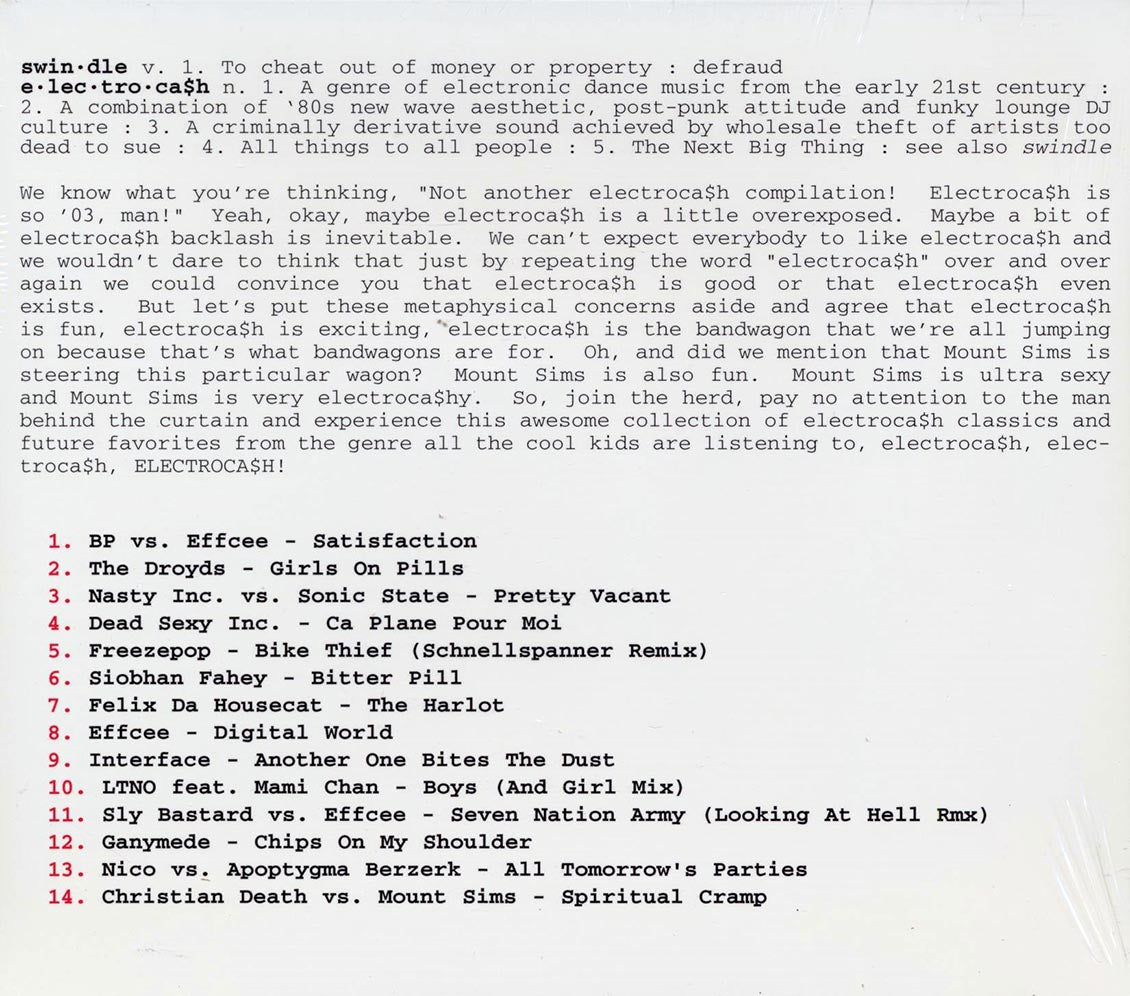 Mount Sims - The Great Electrocash Swindle: Non-Stop Mix By Mount Sims (marked/ltd stock)