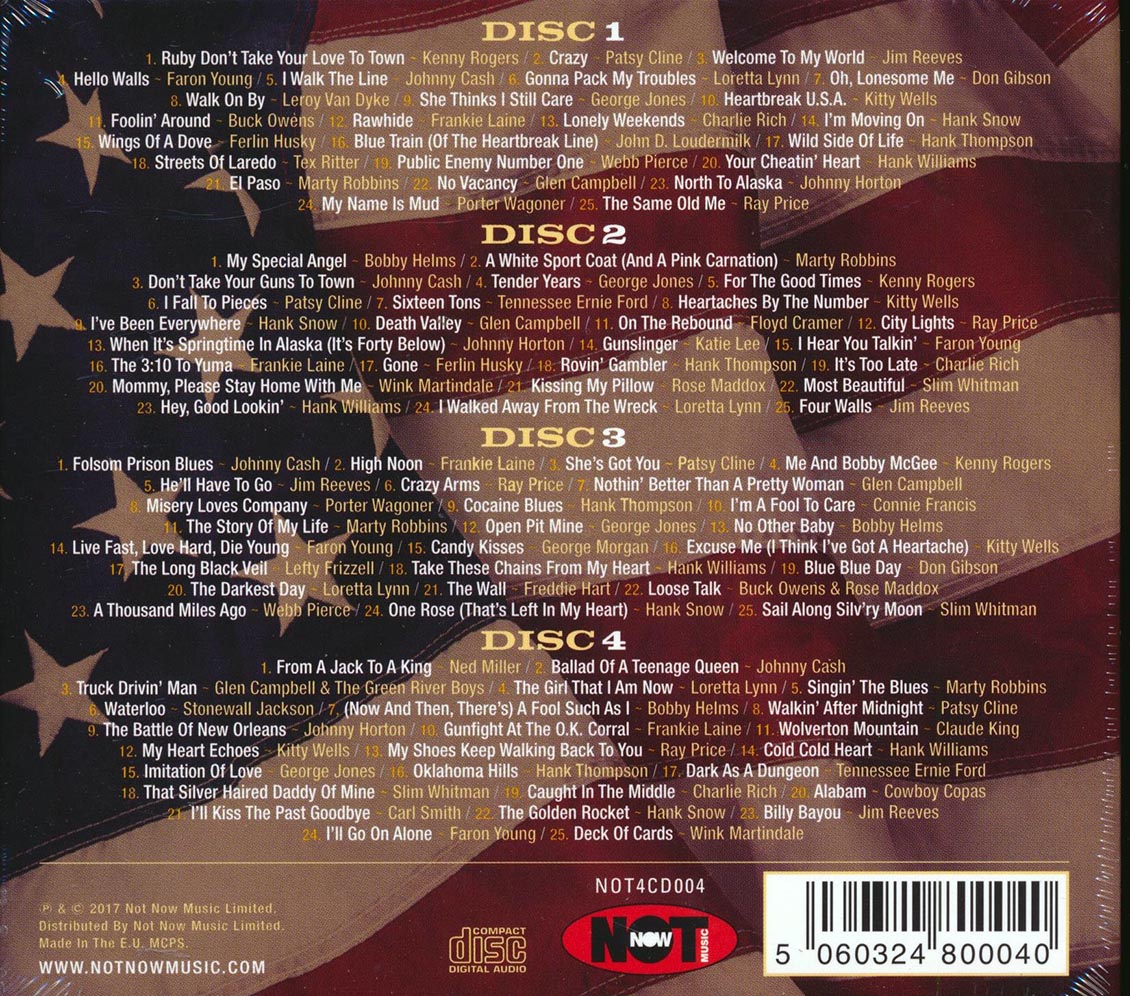 Johnny Cash, Glen Campbell, Hank Williams, George Jones, Etc. - 100 Country Greats (100 tracks) (4xCD) (deluxe 4-fold digipak)