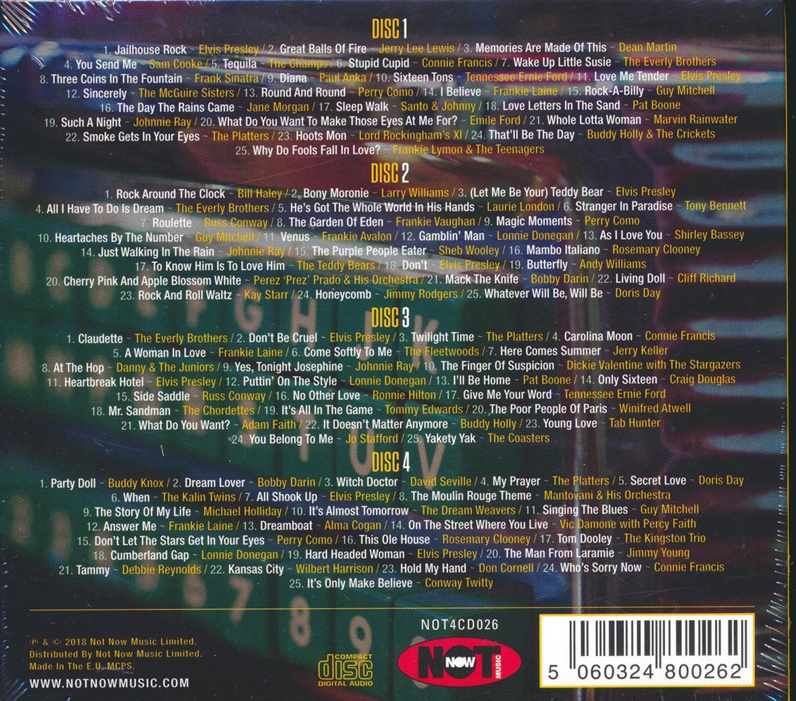 Elvis Presley, Dean Martin, Sam Cooke, The Everly Brothers, Etc. - 100 No. 1 Hits Of The '50s (100 tracks) (4xCD) (deluxe 4-fold digipak)