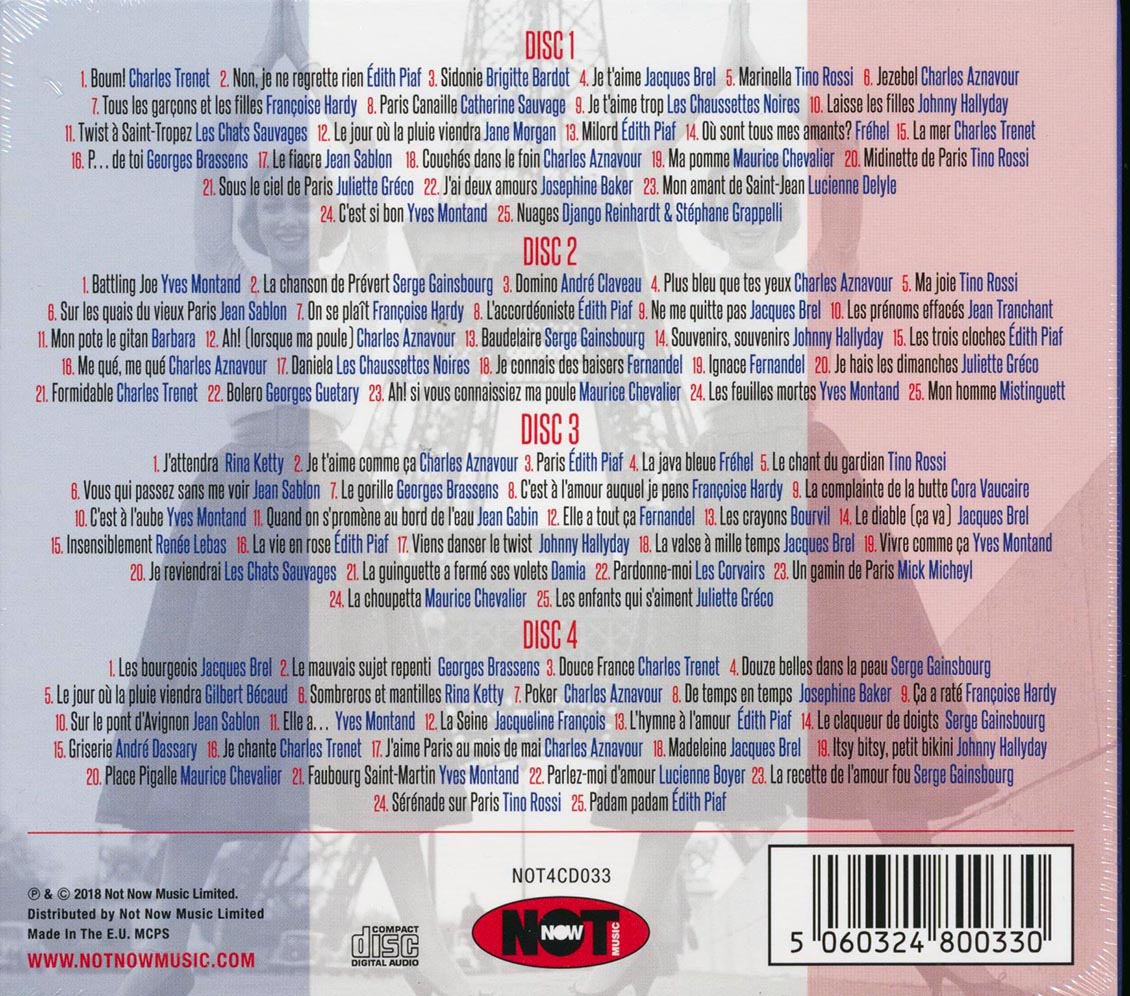 Francoise Hardy, Edith Piaf, Brigitte Bardot, Jacques Brel, Etc. - 100 French Greats (100 tracks) (4xCD) (deluxe 4-fold digipak)