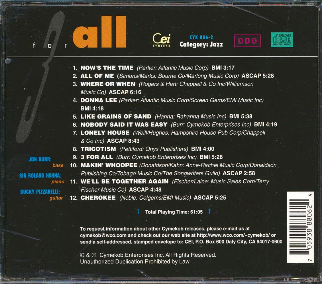 Jon Burr, Sir Roland Hanna, Buck Pizzarelli - 3 For All