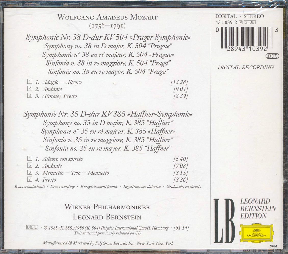 Mozart - Symphonies No. 35 Haffner, No. 38 Prague: Vienna Philharmonic Orchestra