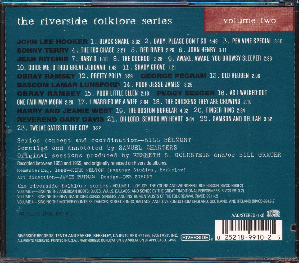Sonny Terry, John Lee Hooker, Jean Ritchie, Etc. - Singing The American Roots: The Riverside Folklore Serious Volume 2 (23 tracks) (marked/ltd stock)
