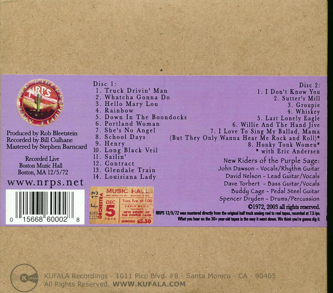 New Riders Of The Purple Sage - Boston Music Hall, Boston, MA Dec 5 1972 (36 tracks) (3xCD)