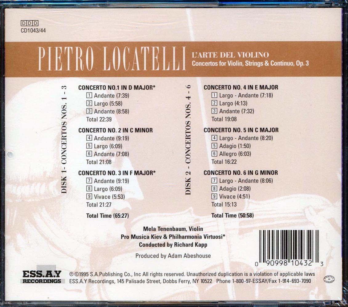 Pietro Locatelli - L' Arte De Violino Vols. 1 & 2 Concertos Nos. 1-6 Conductor Richard Kapp (2xCD)