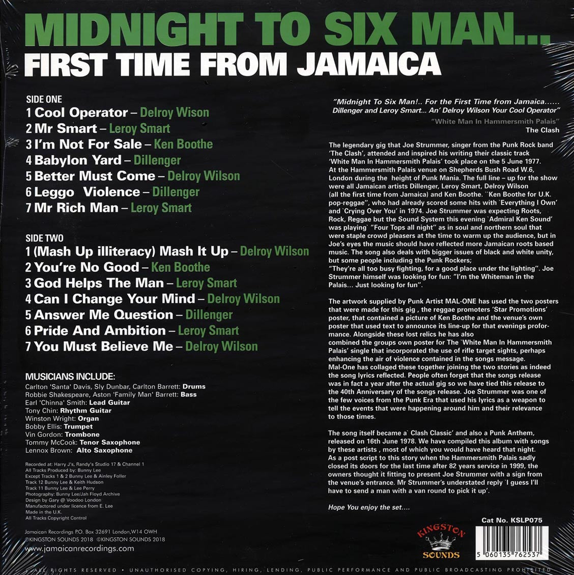Dillinger, Delroy Wilson, Ken Boothe, Leroy Smart,  Etc. - Midnight To Six Man: First Time From Jamaica (180g)