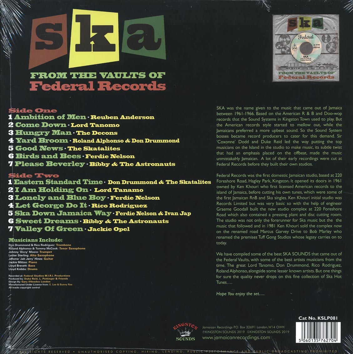 Don Drummond, The Skatalites, Lord Tanamo, Etc. - Ska From The Vaults Of Federal Records (180g)
